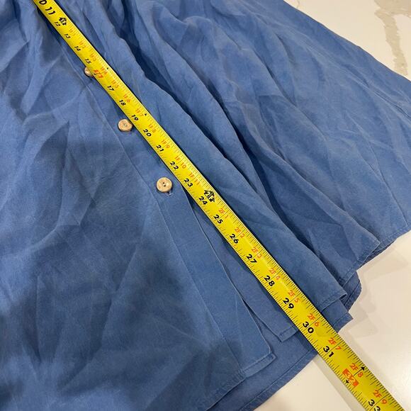 Vtg button front midi skirt blue medium elastic waist USA cottagecore western - Picture 7 of 8